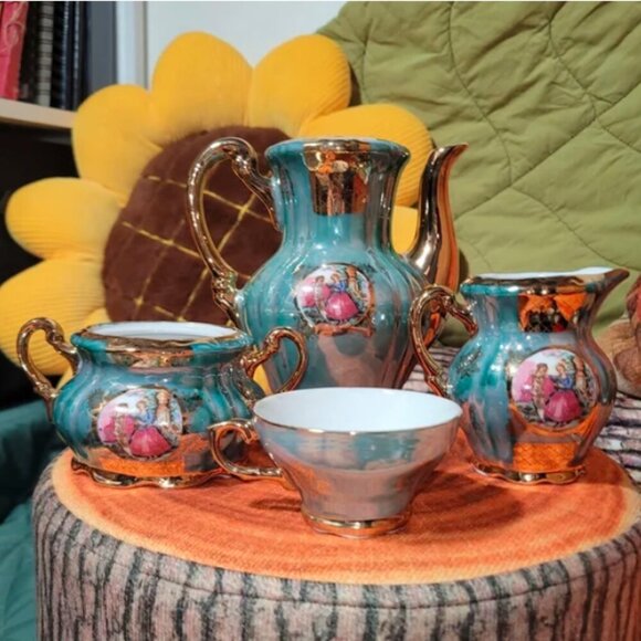 Vintage Japan Empress Bone China Teal Porcelain Tea Set - Picture 3 of 8